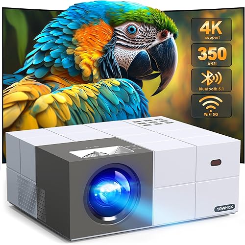 YOWHICK Proyector 4K con WiFi y Bluetooth, 20000L Native 1080P Mini proyector para películas al aire libre, proyector de video portátil para cine en