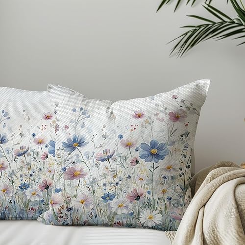 Miniatura 8 de Funda de almohada floral de flores, hierbas botánicas, flores silvestres, plantas de jardín, acuarela, floral, hojas verdes salvia, ropa de cama