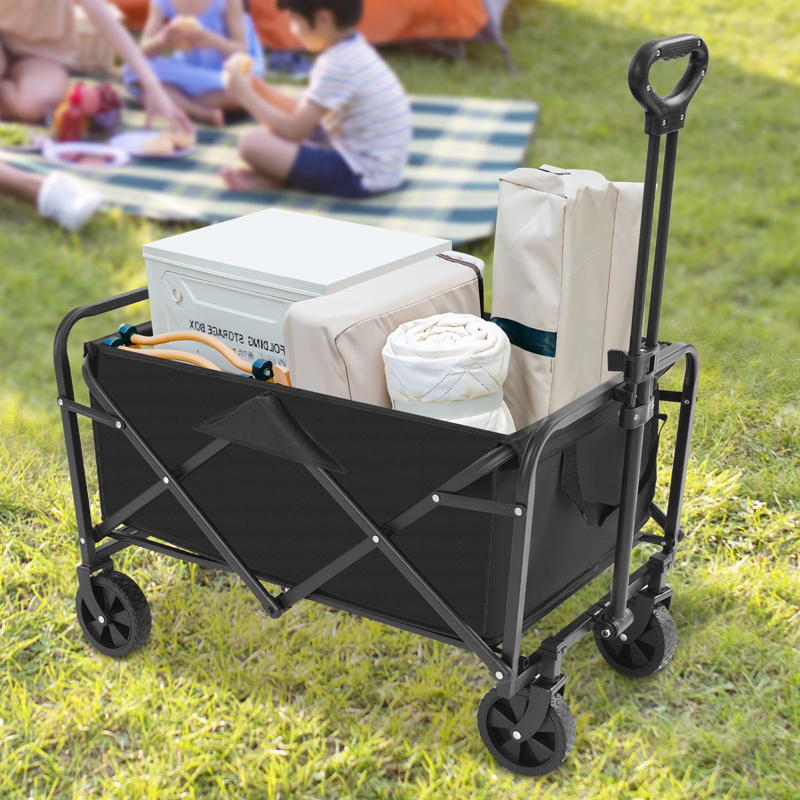 Carrello pieghevole con ruote - Carrello da campeggio pieghevole fino a 90 kg Carrello pieghevole per la spesa, spiaggia, giardino, grande capacità, tessuto Oxford
