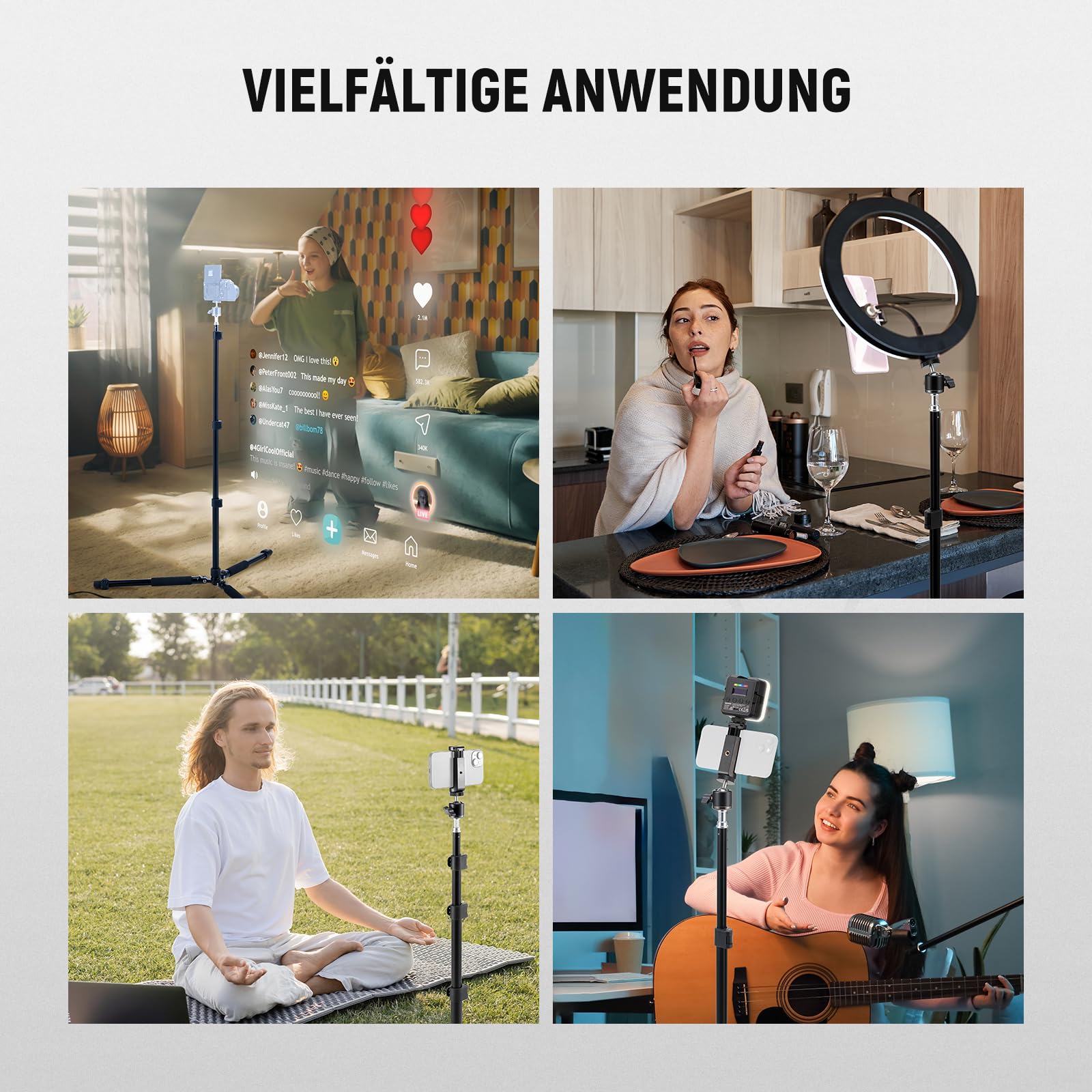 NEEWER Fotografie Lichtstativ, 47–195cm (1,5–6,4 ft) Aluminium-Stativ mit umkehrbarer Studiobeleuchtung, Smartphone Videostativ mit 1/4" Schraube für Blitzlichtkamera Softbox, 2kg Tragkraft, ST195