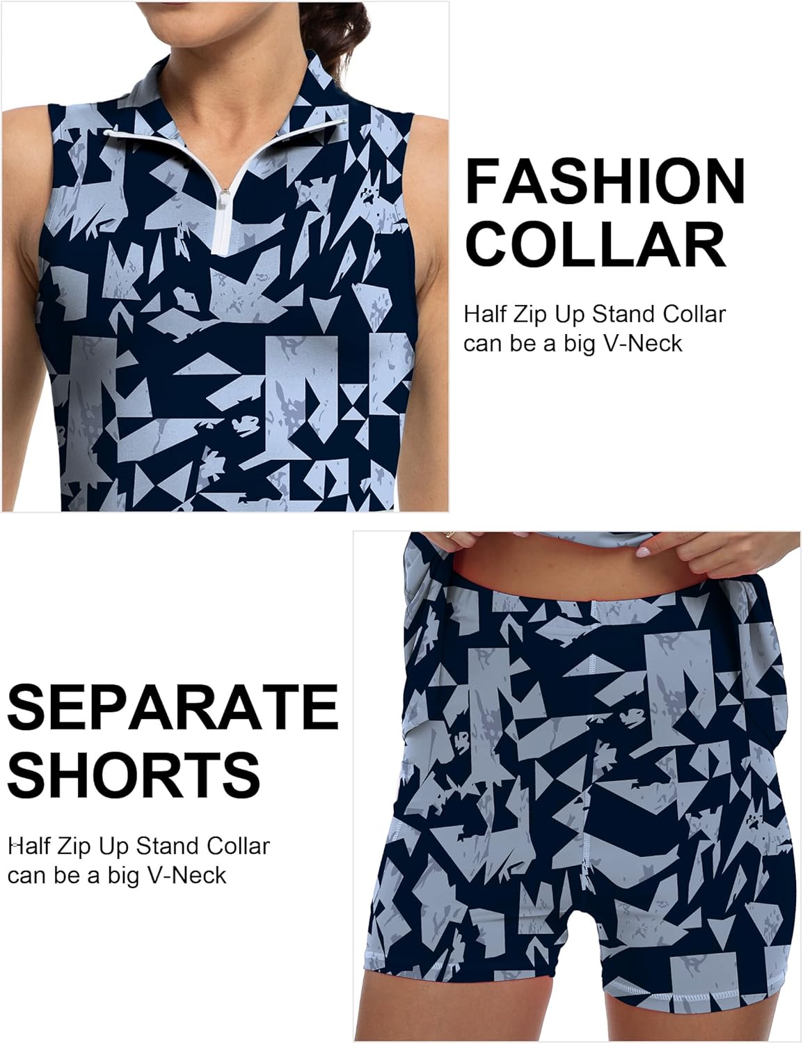 Tennis Dress for Women Golf Dresses with Shorts Inner Pocket Sleeveless Zip Up Stand Collar Workout Athletic Dresses - Image 4