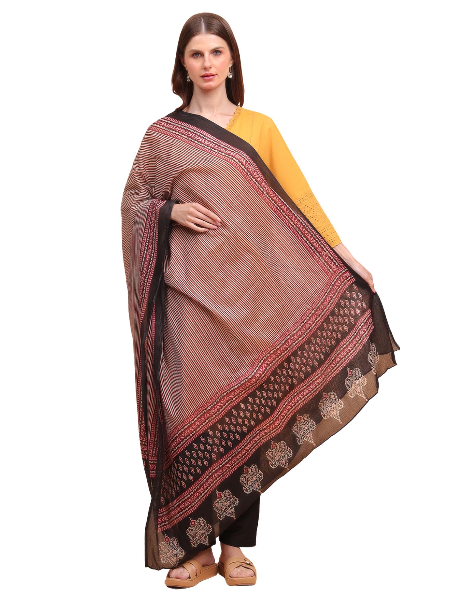 Women Cotton Dupatta Black 100% Cotton 230 x 110 cm Floral Print-image-10