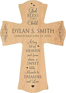 LifeSong Milestones Personalized Baptism 1st Holy Communion Christening Gifts Custom Wall Cross Decoration God Bless This Child a Tiny Bit of Heaven Sent from Above (8.5