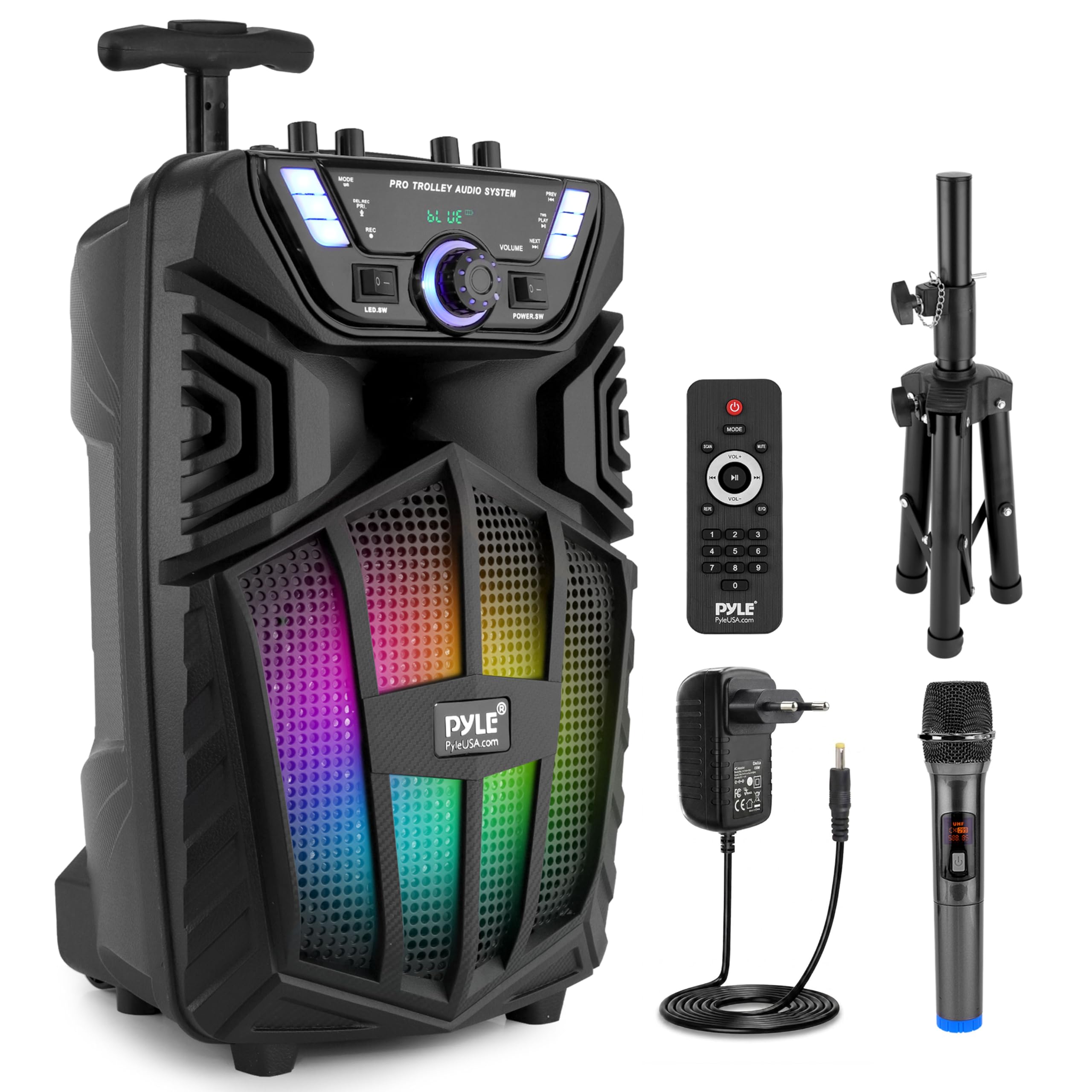 Altavoz Bluetooth 480W Portátil con Micrófono Inalámbrico y Ruedas, Karaoke con Luces LED y Batería Recargable, Sistema PA con Subwoofer 20 cm, TWS, FM/AUX/USB/SD