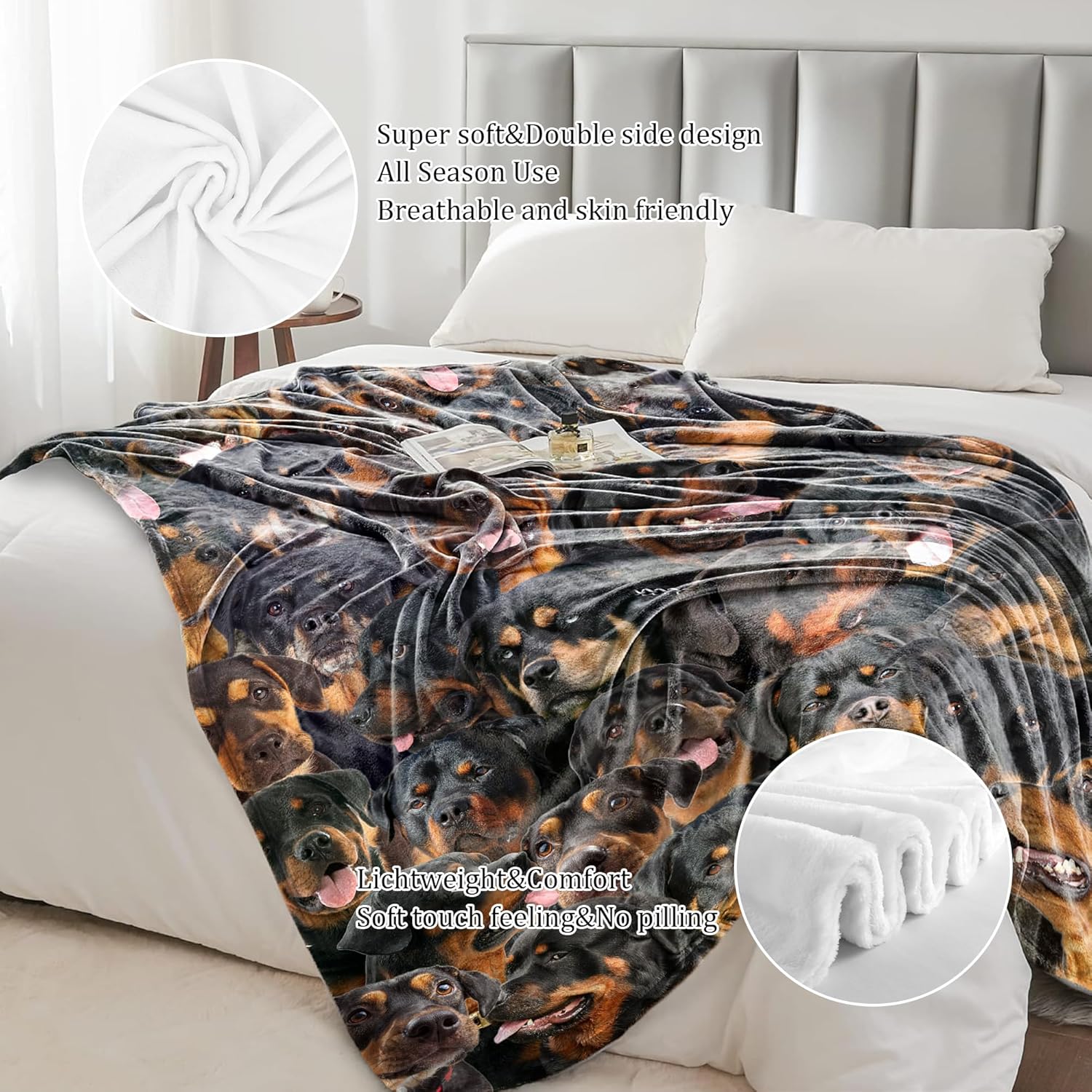 Rottweiler Dog Throw Blanket,Rottweiler Gifts for Dog Lovers,Flannel Blanket for Dog Mom Dad,Soft Blankets for Sofa Bed,Gifts for Adult Men Women Halloween Christmas,60" x 80"