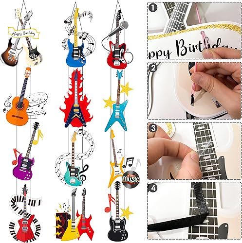 Miniatura 3 de Letreros para puerta de fiesta de guitarra, decoración de fiesta de cumpleaños, decoración de temática musical, pancartas para guitarra, rock,