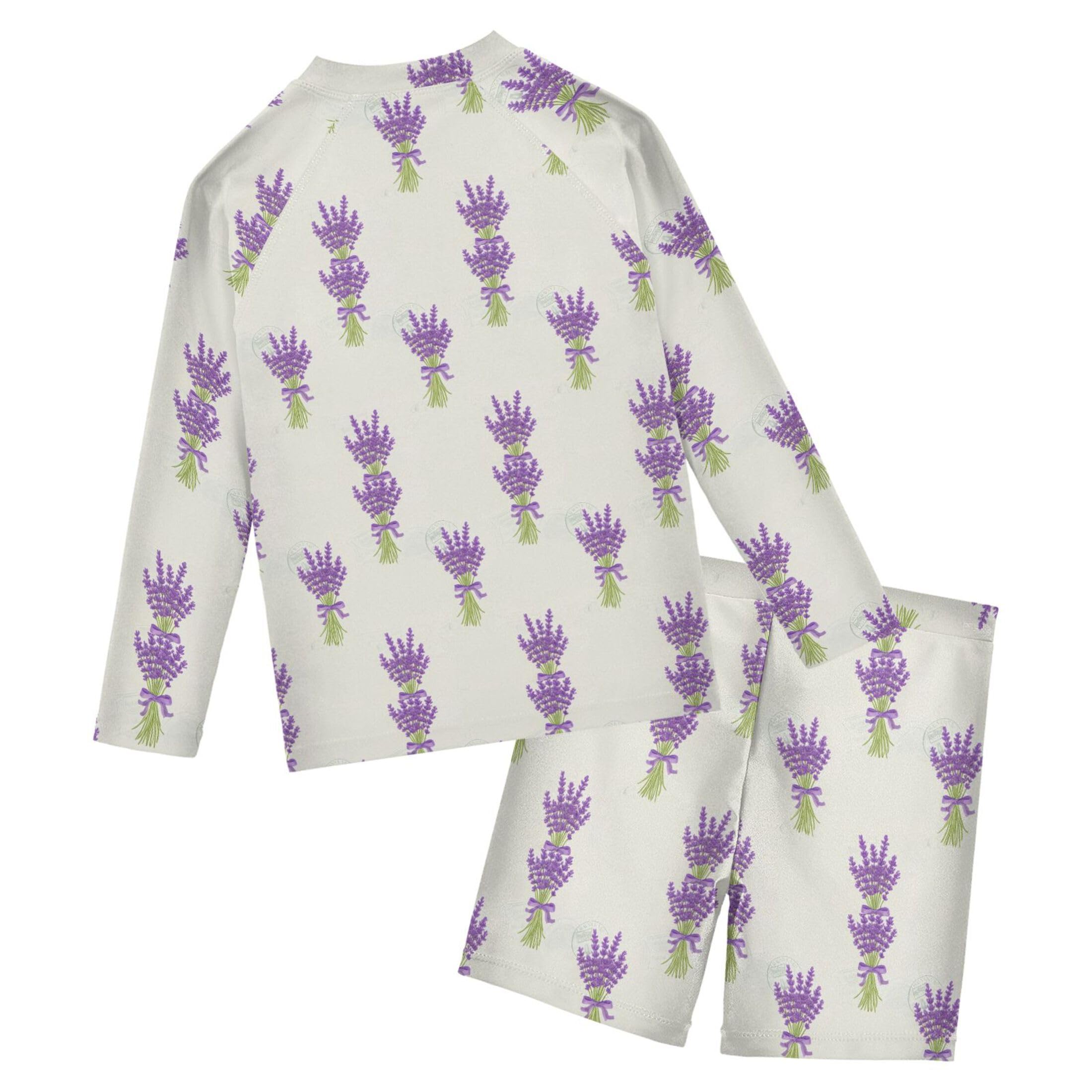 Purple Lavender Flowers Baby Boys' Toddler Long Sleeved Rashguard Swim Bathing Suit Set B0405135