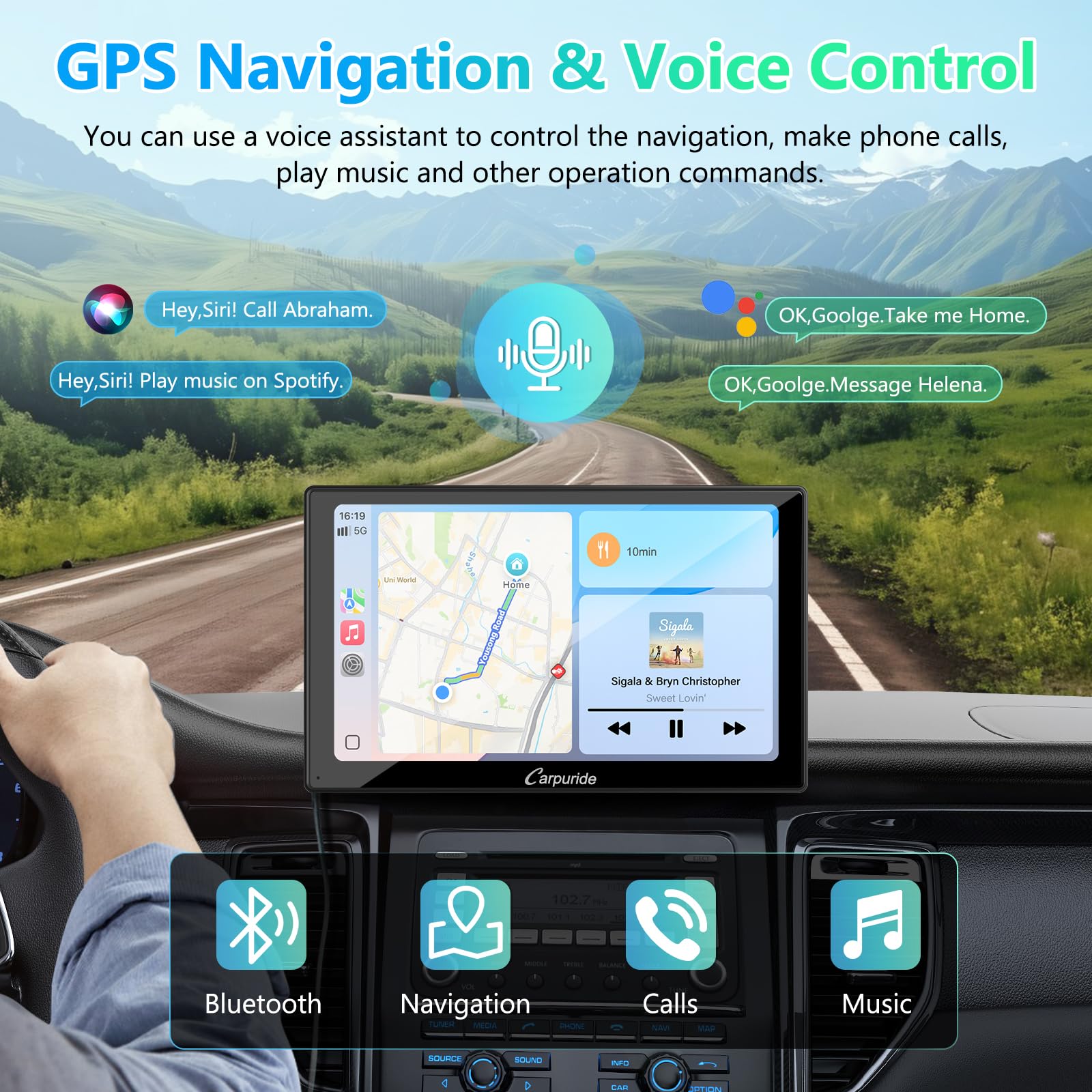 Carpuride V9 - Estéreo portátil para Coche, inalámbrico Carplay y Android Auto, Radio de Pantalla táctil HD 1080P de 9 Pulgadas con BT 5.0, Enlace de Espejo, Soporte de Sentido de luz, Soporte