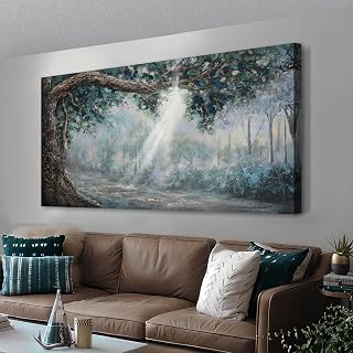 Anolyfi Forest Canvas Wall Art Nature Tree Landscape Panoramic Picture Modern Rustic Scenery Textured Painting Large Artwork Framed for Living Room Bedroom Bathroom Office Home Decor 40"x20"