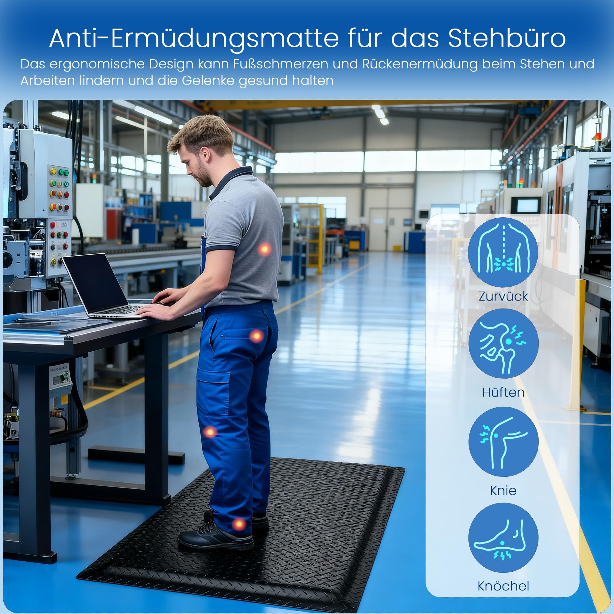 Anti Ermüdungsmatte 92x152cm, Stehmatte Schreibtisch Ergonomische Arbeitsplatzmatte mit Rautenmuster, PVC Anti Fatigue Mat fußmatte für Steharbeitsplätze, Werkstatt, Fließband (Schwarz)