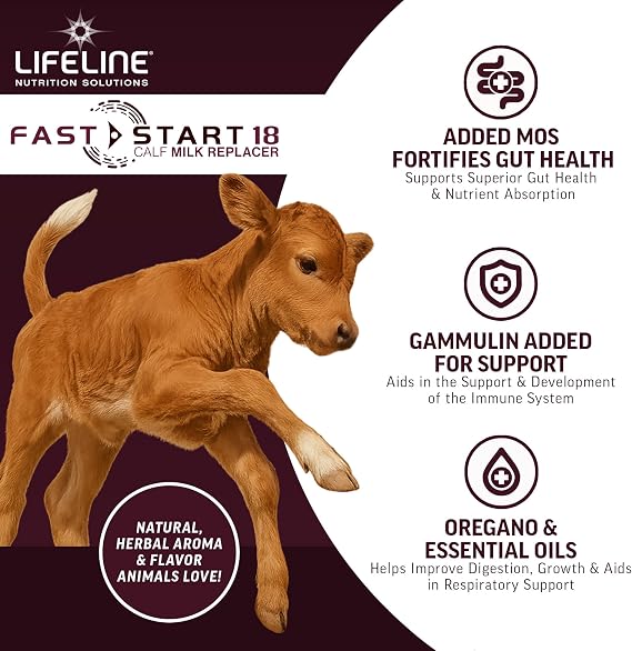 ANNUSO LIFELINE Fast Start 18 Calf Milk Replacer 24:20, 25lb Bag - All-Milk Formula with LifePulse & Gammulin - Immune, Gut & Respiratory Support - No Artificial Flavors, Easy Mix for Calves