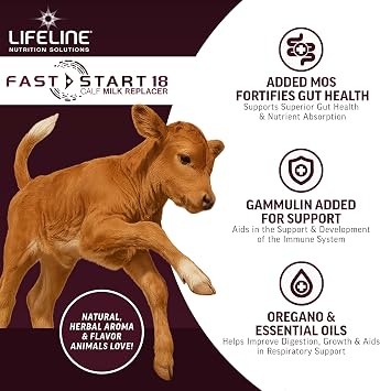 ANNUSO LIFELINE Fast Start 18 Calf Milk Replacer 24:20, 25lb Bag - All-Milk Formula with LifePulse & Gammulin - Immune, Gut & Respiratory Support - No Artificial Flavors, Easy Mix for Calves