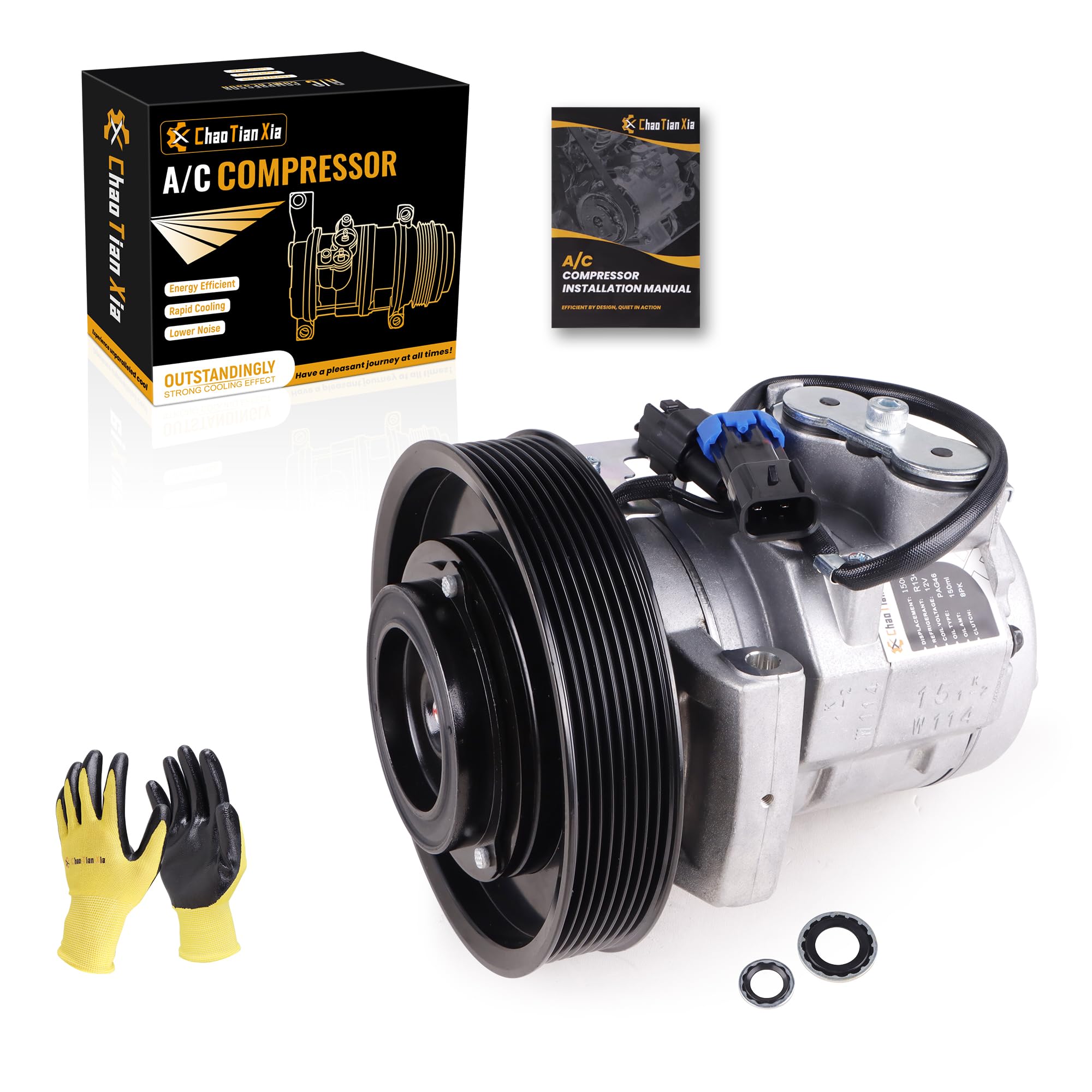 Photo 1 of ChaoTianxia A/C Compressor with Clutch Compatible with 2011-2017 Freightliner Cascadia 12.8L, 14.8L, 15.6L (with DD13 DD15 Engine), Ref.2265771000, 22-65771-000