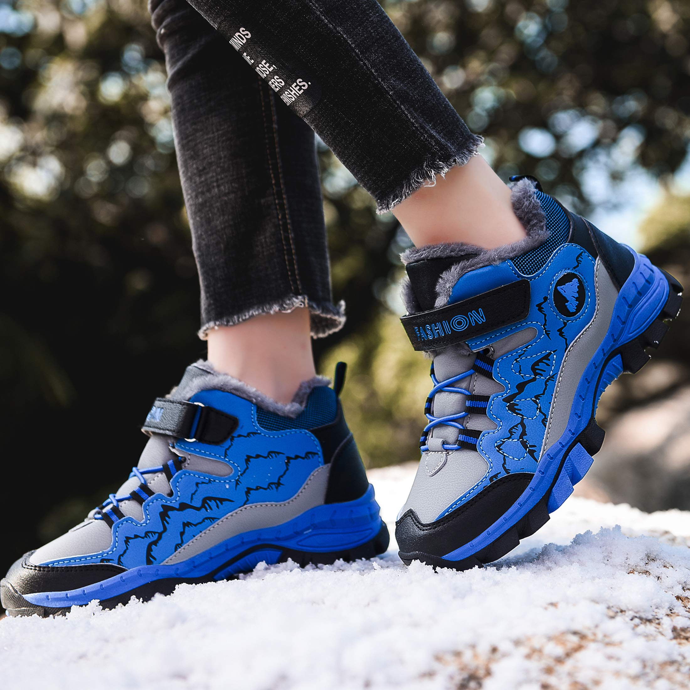 Kinder Winterschuhe Warm Gefütterte Winterboots Outdoor Baumwollschuh | Mid Winterboots Jungen Mädchen Herbstschuhe Wasserabweisend Schneestiefel Rutschfest mit Klettverschluss