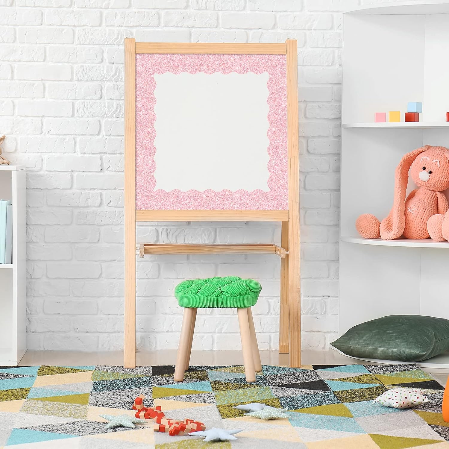 Whaline 164 Ft Spring Easter Bulletin Board Borders Glitter Pastel Classroom Borders Trim Scalloped Candy Colors Die-Cut Bulletin Board Decorations for Back to School Home Office Chalkboard, 5 Rolls