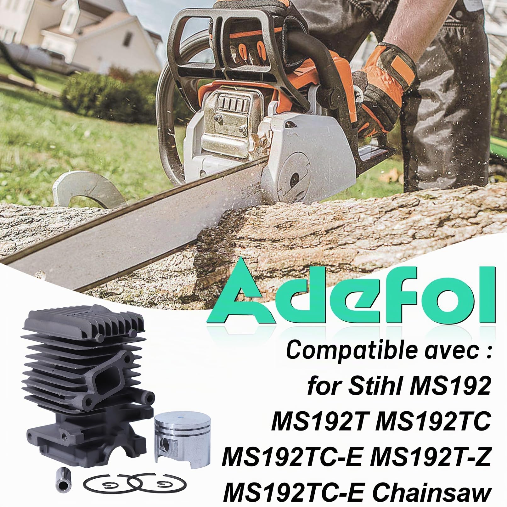 Adefol 37MM Cylindre Piston Kit pour Stihl MS192 MS192T MS192TC MS192TC-E MS192T-Z MS192TC-E Tronçonneuse avec Bougie d'allumage Remplacer pour 1137 020 1203 1137 020 1201