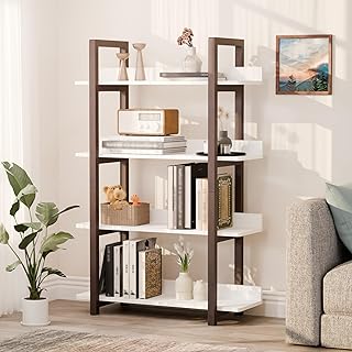 Four-tier solid wood bookshelf, each shelf supports 100 lbs. Modern mini...