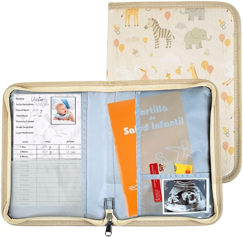 Portadocumentos Bebé para Cartilla Sanitaria con Tarjetas de Crecimiento y Primeros Logros, Carpeta y Porta Documentos Bebé, Funda Libro de Salud, Regalo para Baby Showers
