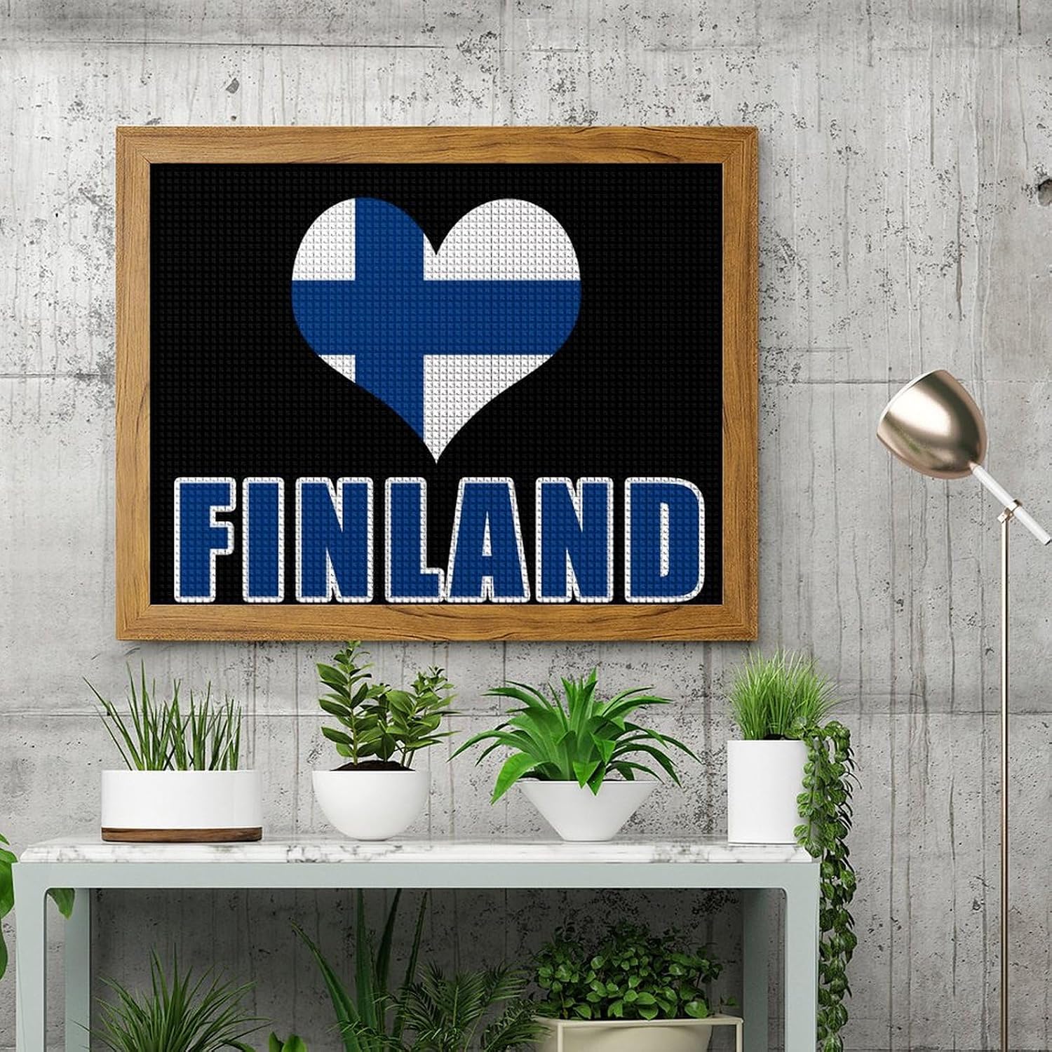 Finnish Flag Love Finland Printed Diamond 5D Painting Kits DIY Full Drill Crafts for Home Wall Decor 16x20 Inch Yellow Wood 50 * 40cm