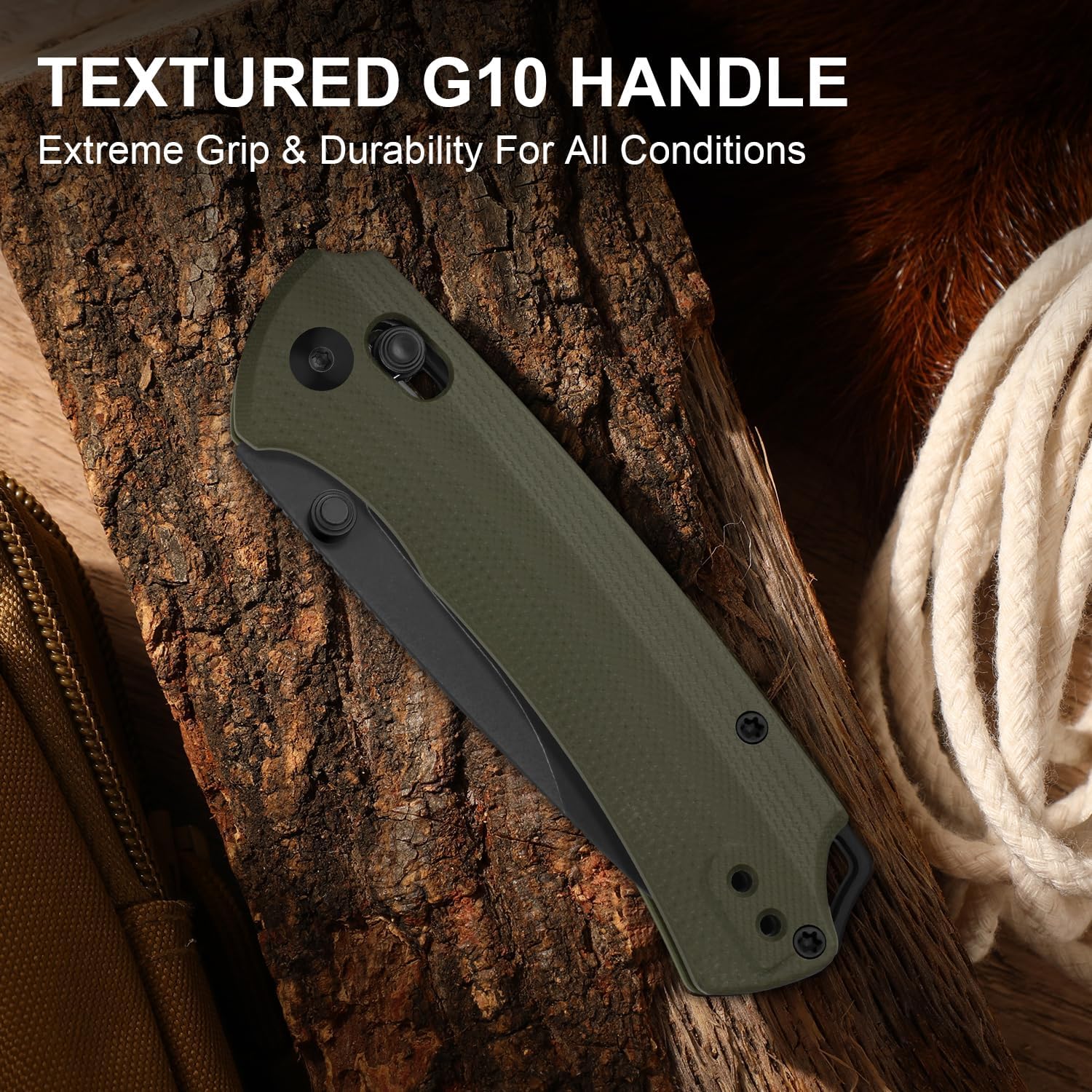 Kizer T1 CD EDC Pocket Knife, 3.2" D2 Steel Drop Point Folding Knives with Olive Green G10 Handle, Sided Thumb Studs Opener Clutch Lock, for Camping Hiking Fishing V3490.2CM1