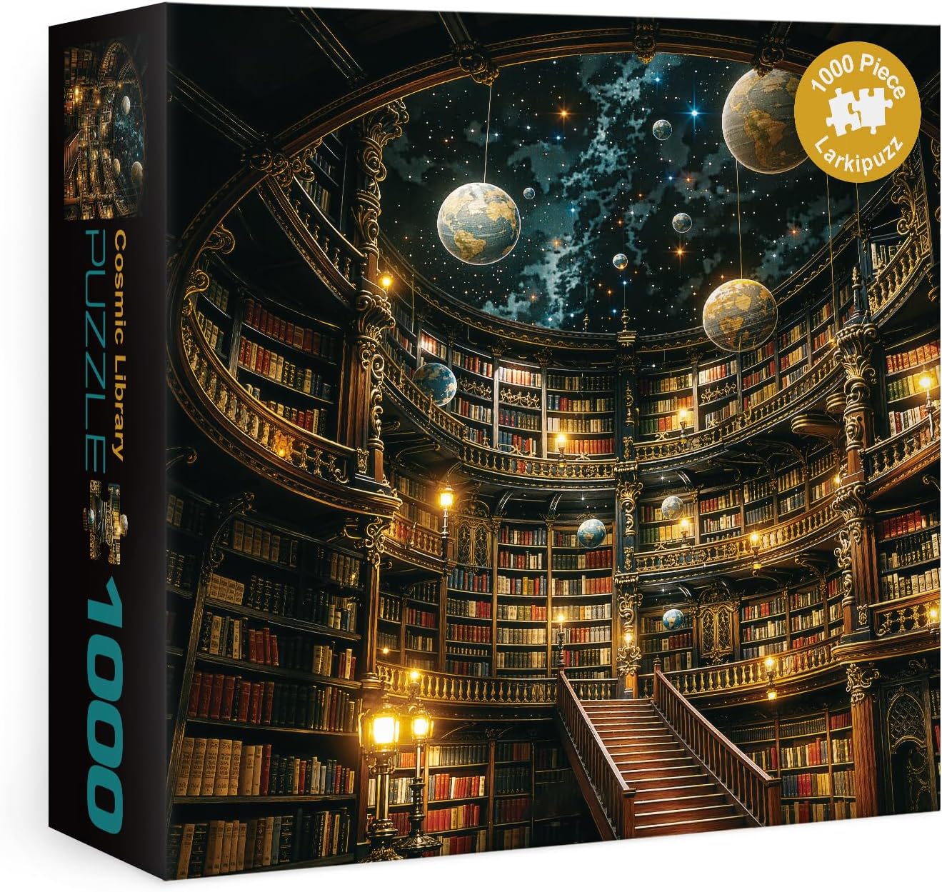 Fantasy Space Library Puzzles for Adults 1000 Pieces, Mystery Art Book Planet Jigsaw Puzzles, Magic Starry Night Bookshelf Stars Moon Puzzle
