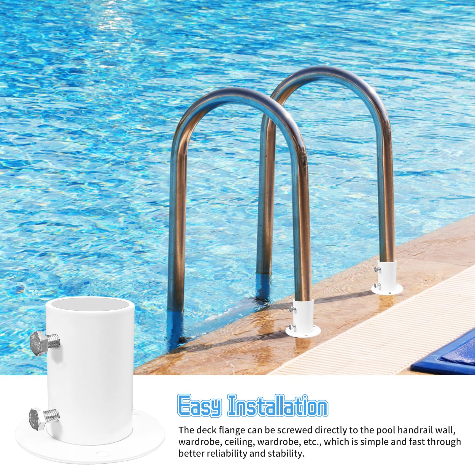 Bridas de cubierta para escaleras de escalera de piscina sobre el suelo, bridas de anclaje para escalera de piscina sobre el suelo, bridas de acero inoxidable, bridas blancas, brida de extremo de