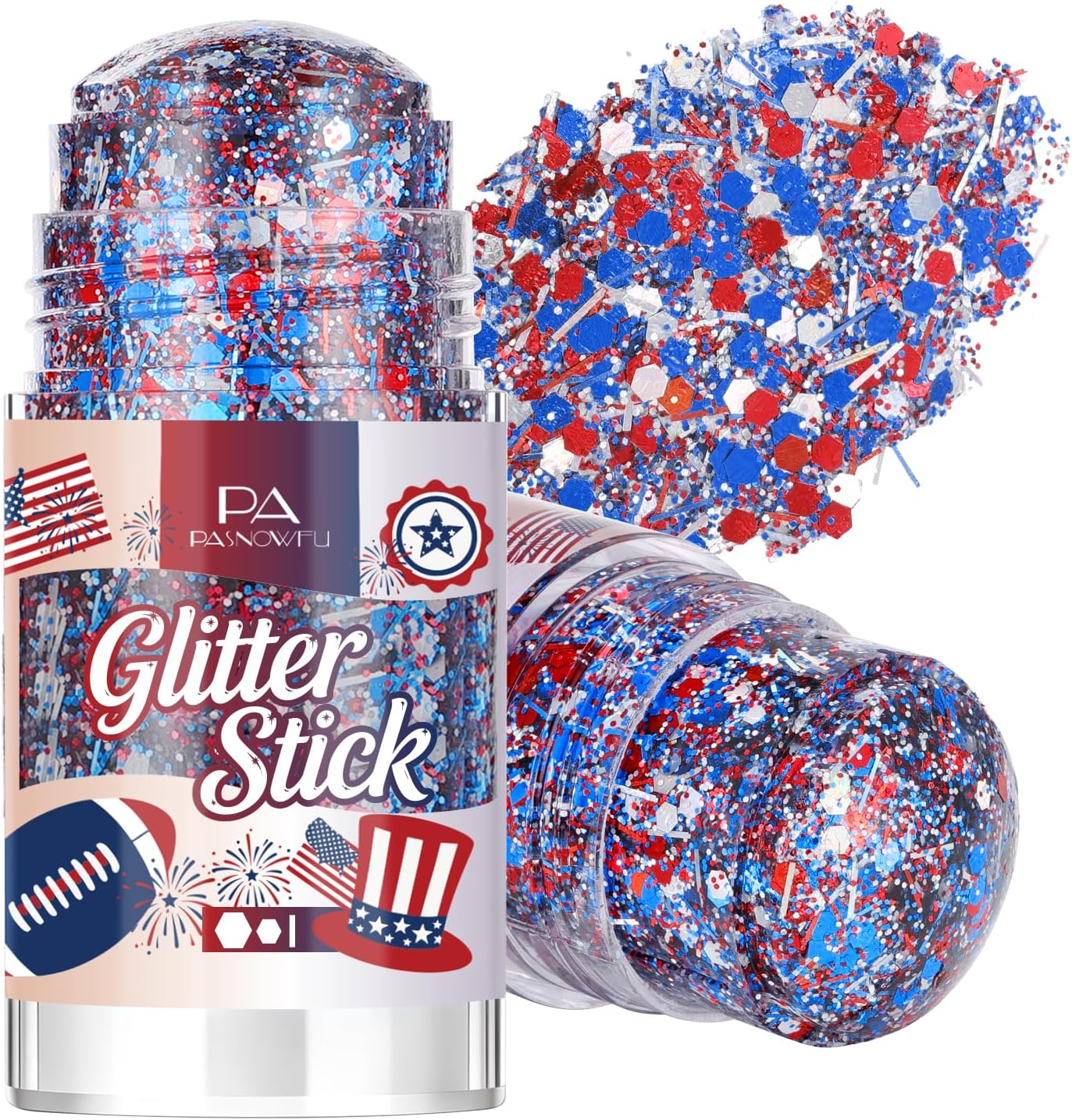 USA Patriotic Hair Body Glitter Stick Star, Shimmer Body Face Glitter for 4th of July Outfits for Women, red White and Blue Accessories for Festival Concert & Celebration Makeup