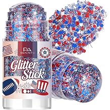 Red White Blue Hair Glitter Stick Stripe, Sparking Body Glitter for Independence Day USA Decor, Portable Hair Wax Stick for 4th of July Decorations Patriotic Parades, Party Stage & Festival
