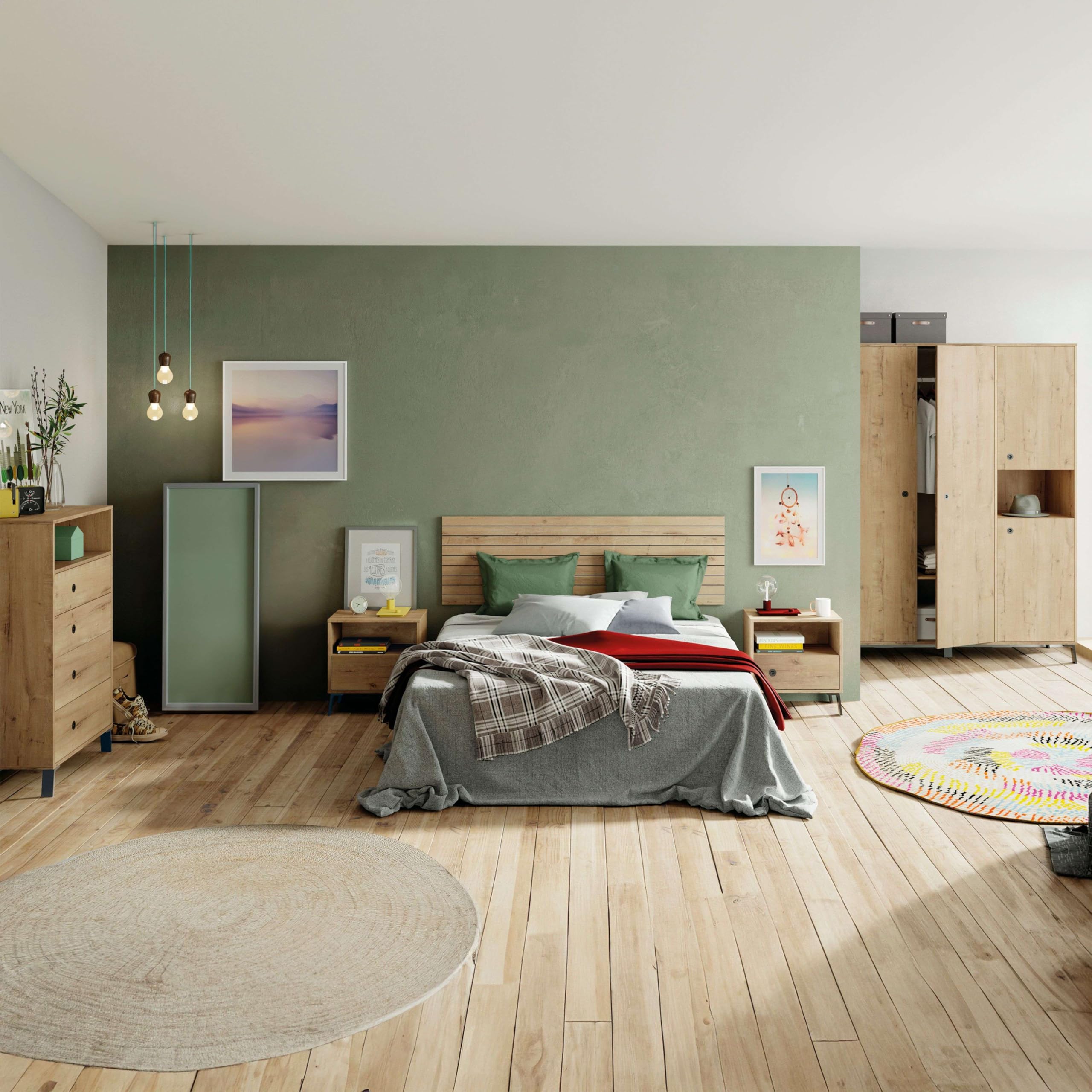 Miroytengo Dormitorio Camila Estilo Industrial Color Roble Gold y Negro Mate