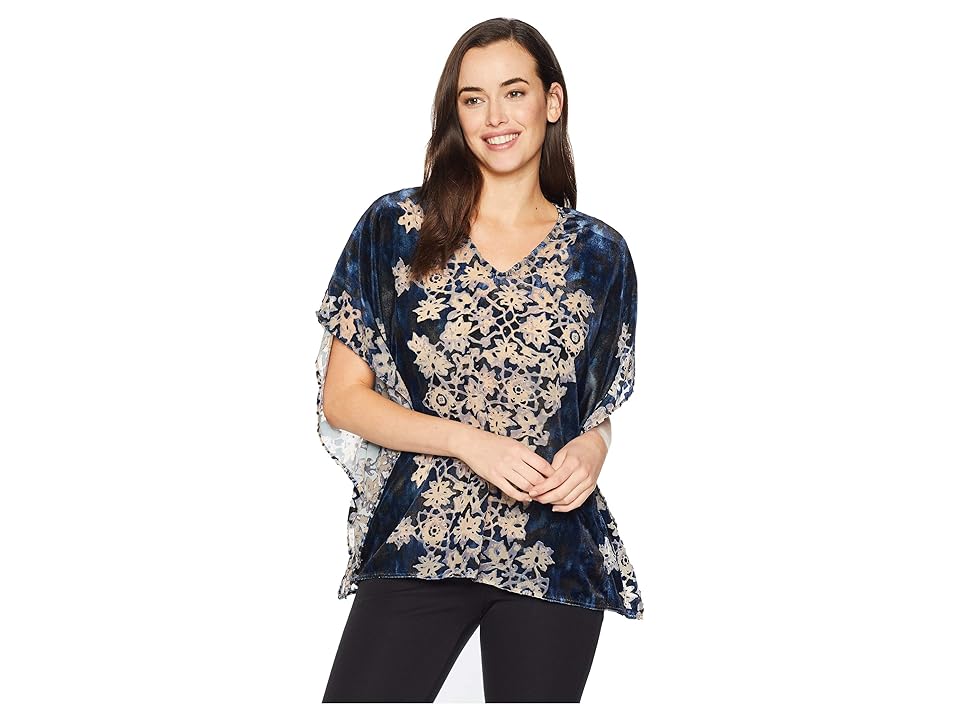 

Karen Kane Burnout Velvet Poncho (Navy) Women's Clothing