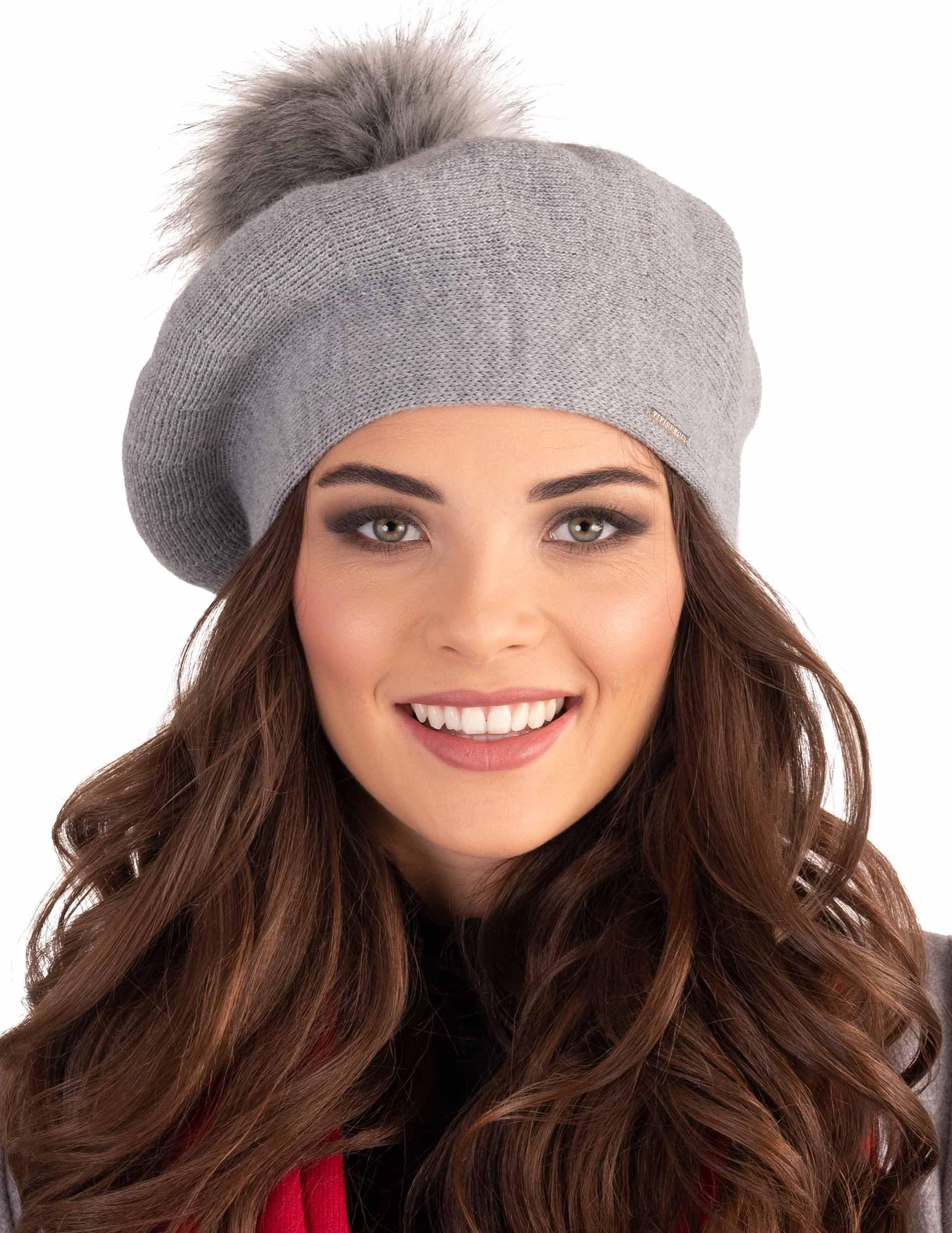 VIVISENCE Winter Baskenmütze Mit Bommel Für Damen Klassischem Herbst Frauen Mütze Schnitt Warmem Garn Mit Wollezusatz Eleganter Wintermütze Ideal Für Kalte Wintertage Modell 7035