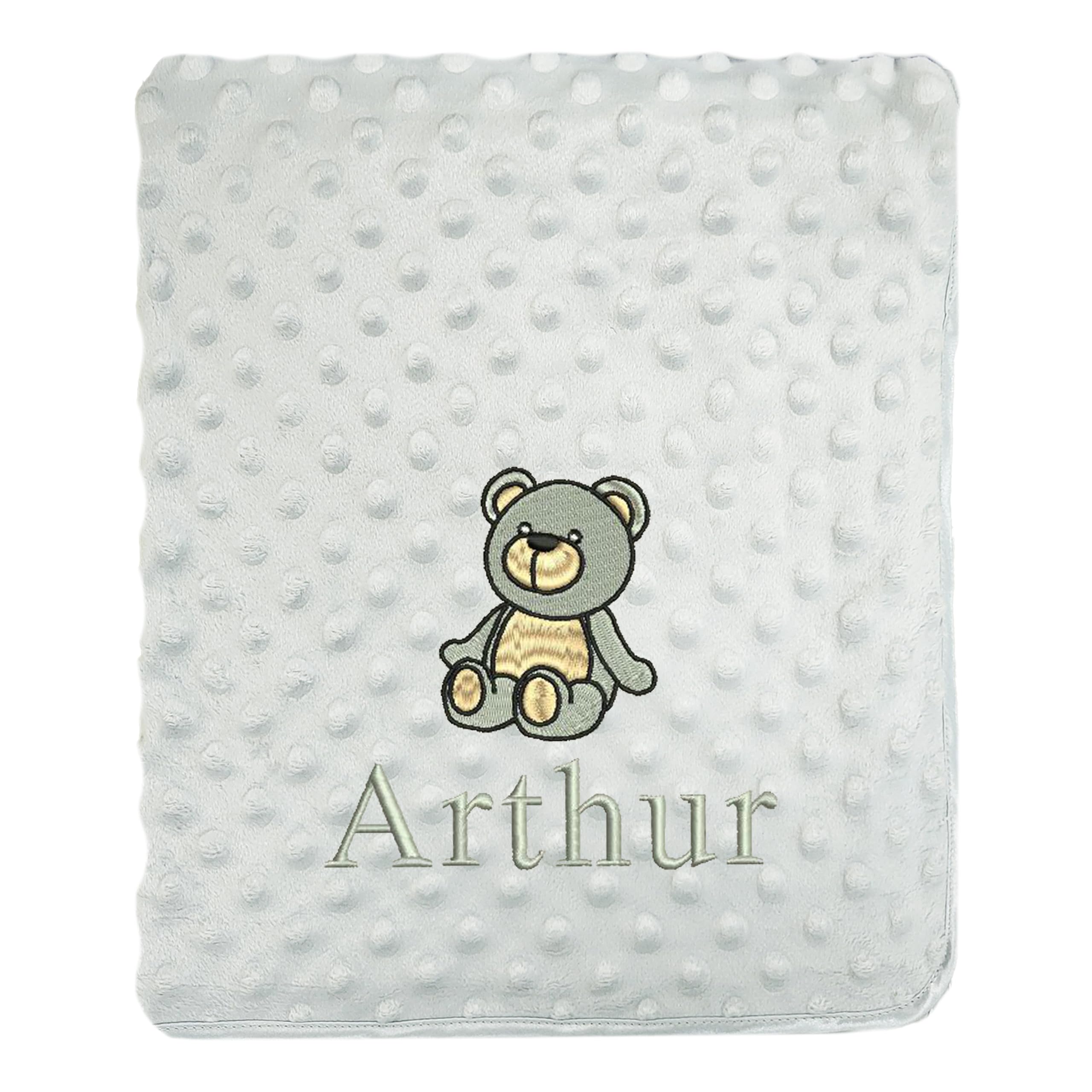 Jjlc Grey Bobble Personalised Baby Bobble Blanket Embroidered Bear & Name Soft Fleece Wrap (Grey Bobble)
