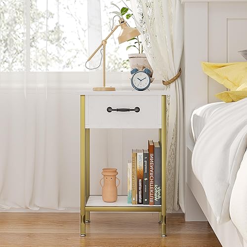 Miniatura 59 de VECELO Mesitas de noche, mesa auxiliar industrial/mesas auxiliares con cajón y estante de almacenamiento, mesitas de noche para dormitorio, sala de