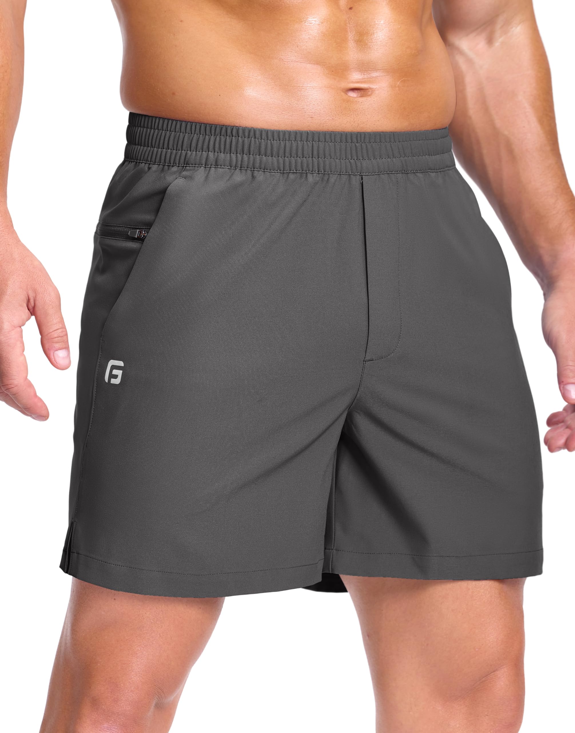 GGJ Men's Lightweight Athletic Shorts with 2 Zipper Pockets 7"/9"/5" Gym Workout Running Quick Dry Tennis Shorts for Men