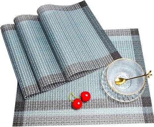 Miniatura 3 de Niviy Juego de 4 manteles individuales étnicos bohemios de 12 x 18 pulgadas, lino y arpillera de lino, lavables, duraderos, para decoración de