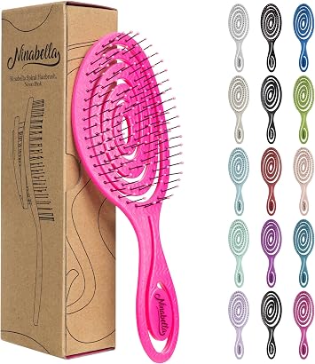 Ninabella Detangling Hair Brush for Women & Men - Detangle Hair Brush - Unique Spiral Hairbrush - Does not Pull Removes Tangles - Brushes for Straight Curly & Wet Hair - Neon Pink