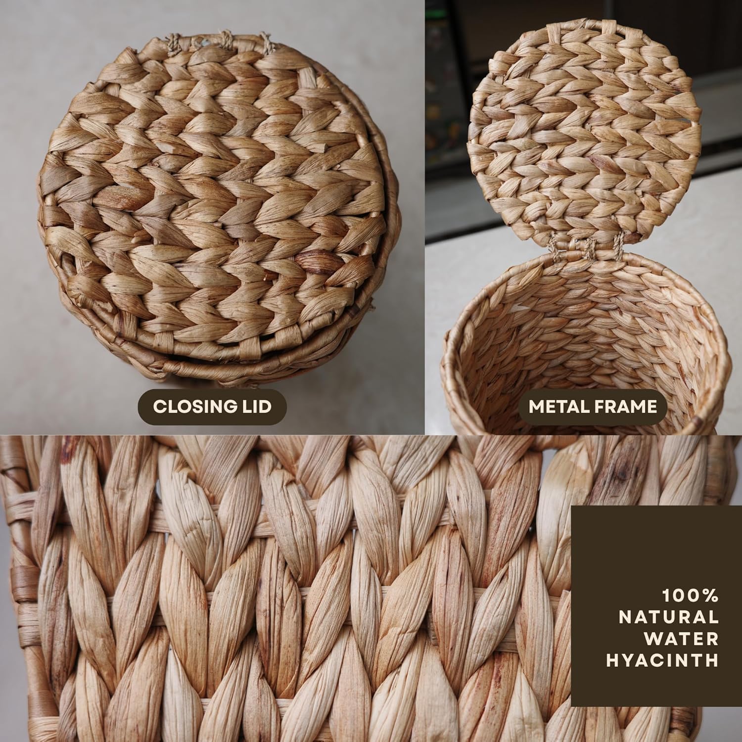 Bathroom Wicker Baskets for Organizing with Lid, Water Hyacinth Storage Basket with Cover, Toilet Paper – Bath Tissue Organizer, Fully Handwoven in Indonesia – 14.5" x 6.7" x 6.7" (1)