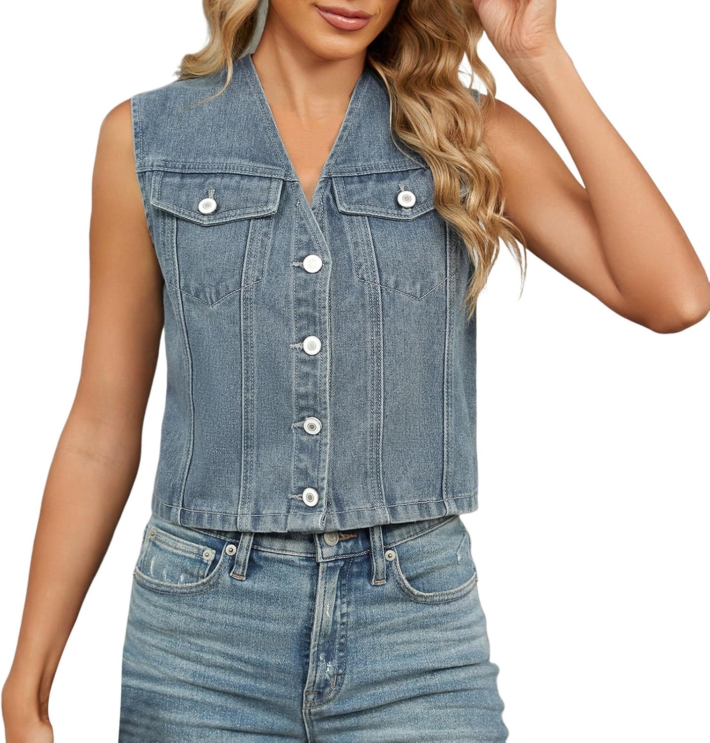 レディース デニムベスト 半袖 ジャケット カジュアル アウター 軽量 重ね着 春 夏 秋 ファッション 入学式 ブラック オフィス