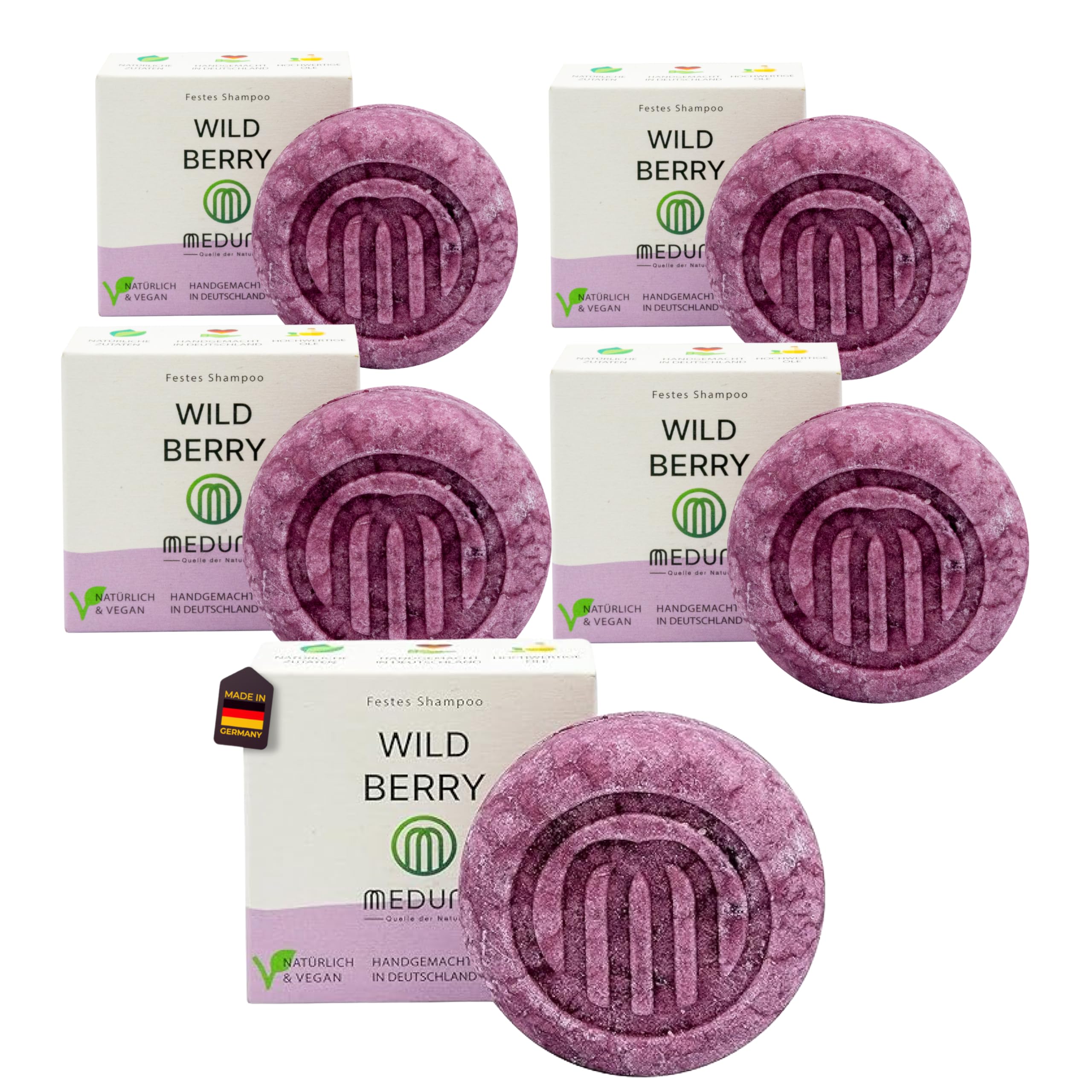 MEDUNA festes Haar-Shampoo Wild Berry 75g - Beerenduft - Haarseife mit Bio-Kokosöl & Shea Butter - Naturkosmetik Haarpflege Shampoo - Pflegeshampoo alle Haartypen - Made in Germany (5)