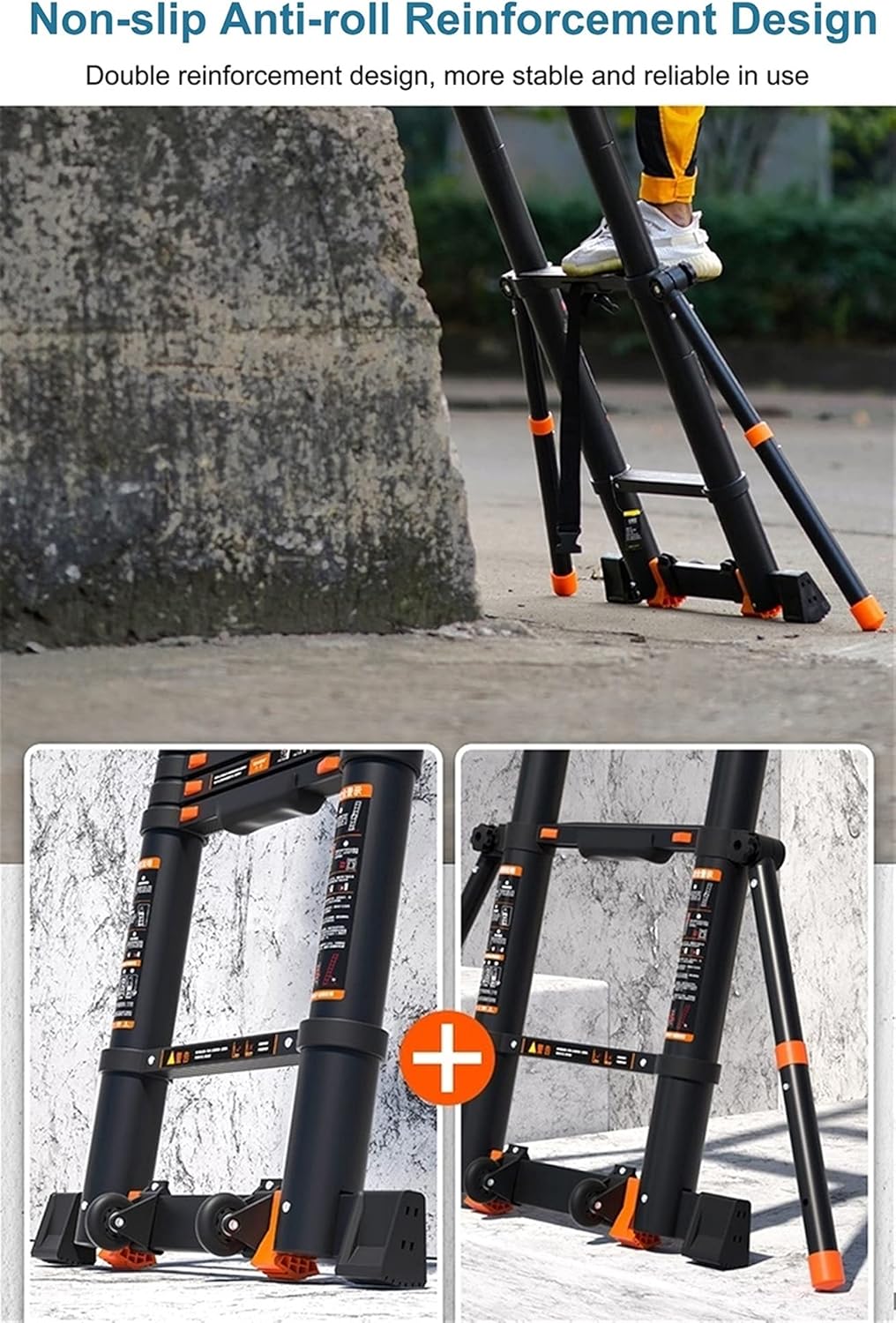 Telescopic Ladder Telescopic Ladders Multi-Purpose Extendable Ladder Telescopic Ladder Telescoping Ladder for 6m/5m/4m/3m RV/Rooftop/Attic, Aluminum Black Extension Telescopic Ladders with D