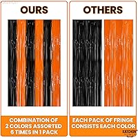 Vista 3 de KatchOn, Cortina de flecos de papel de aluminio negro y naranja, extra grande de 3.2 x 8 pies, paquete de 2 Serpentinas naranjas y negras
