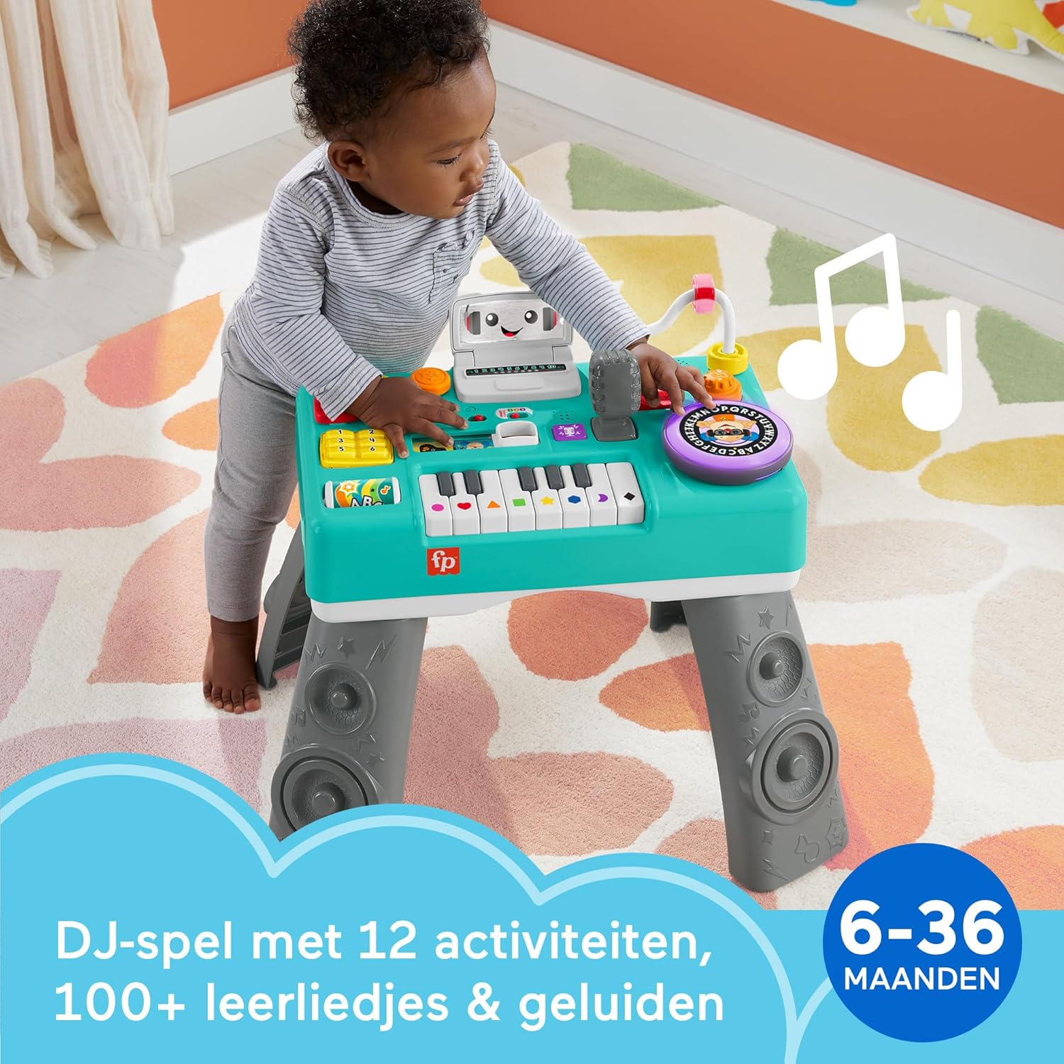 Fisher-Price Leerplezier, speelgoed voor baby en peuter, Mixen en Leren DJ-tafel met educatieve, meegroeiende content en activiteiten, vanaf 6 maanden, meertalige versie HRB67