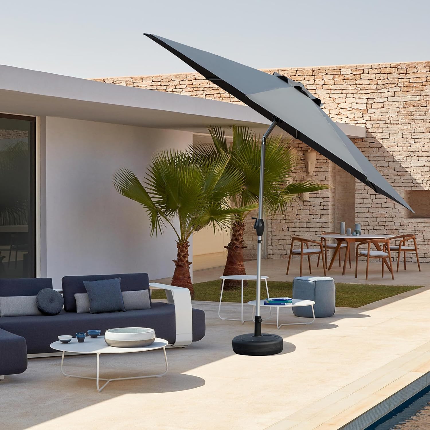 Domi 10FT Outdoor Patio Umbrella, Aluminum Large Table Umbrellas with 8 Sturdy Ribs, Tilt and Sun Umbrellas for Outdoor, Garden, Deck, Backyard and Pool (10FT, Gray)