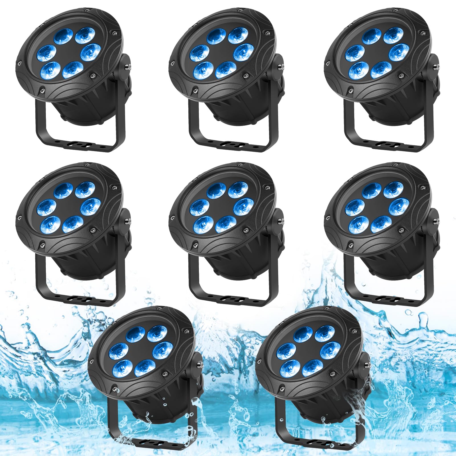 6LED Par Lights Waterproof Stage Light, RGBW 4in1 Outdoor Par Light DMX Sound Activated Control Uplighting for Concert Club Music Show Garden Wedding Church Party (8 Packs)