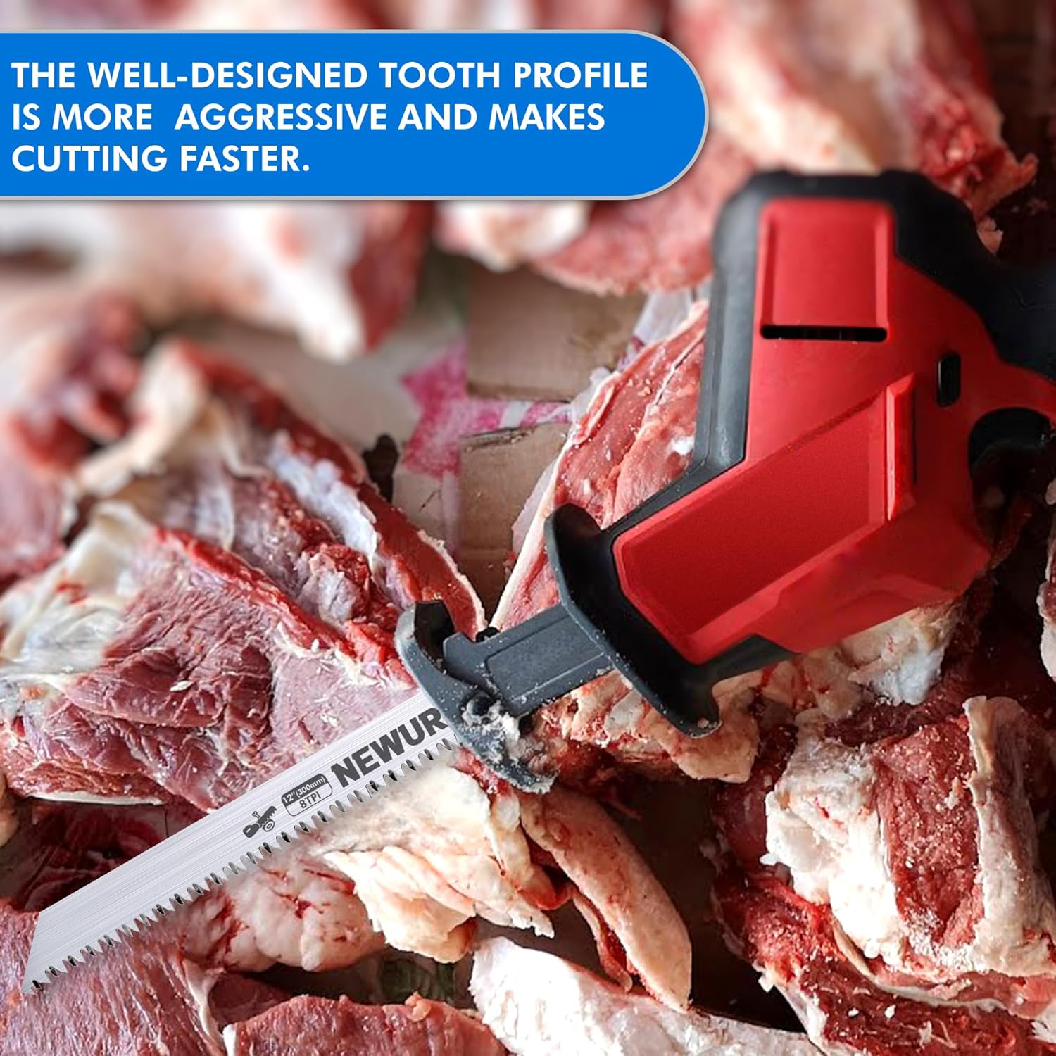 NEWURBAN 6 Pack 12 in (300mm) / 8TPI Stainless Steel Reciprocating Saw Blades for Frozen Meat Bone Food Cutting