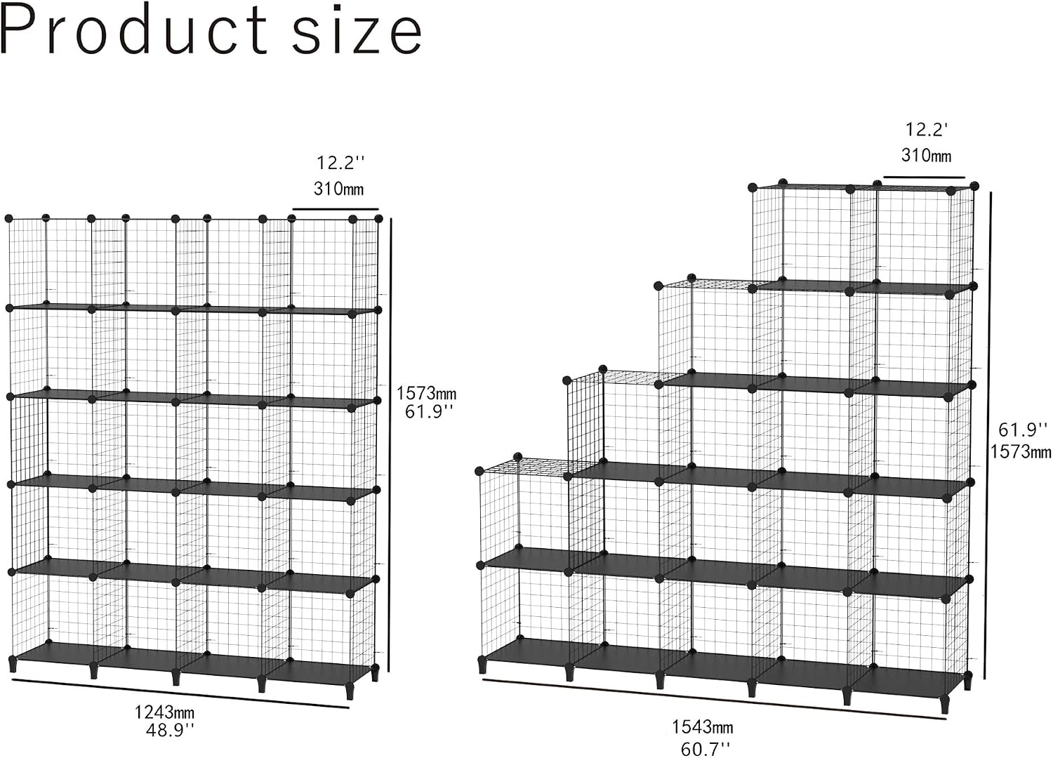 SIMPDIY Metal Wire Storage Rack Modular Organizer Bookshelf Large Capacity Simple Storage Shelves 20 Cubes Black