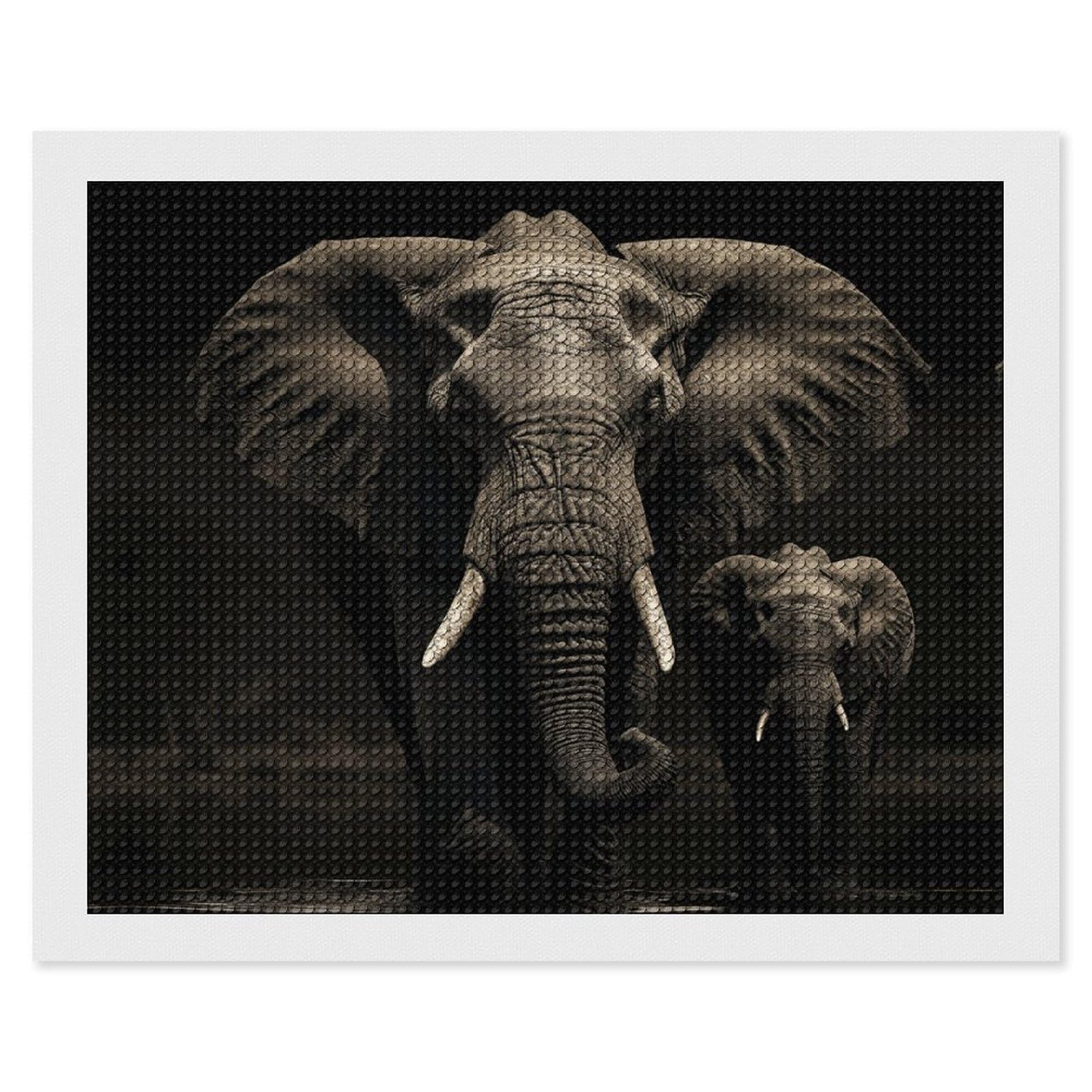 Elephant Black Diamond Art Kits for Adults, DIY 5D Diamonds Painting Kits for Beginner, Round Full Drill Diamond Dots Painting, 16"x20" Diamonds Pictures Gem Art and Crafts Wall Decor