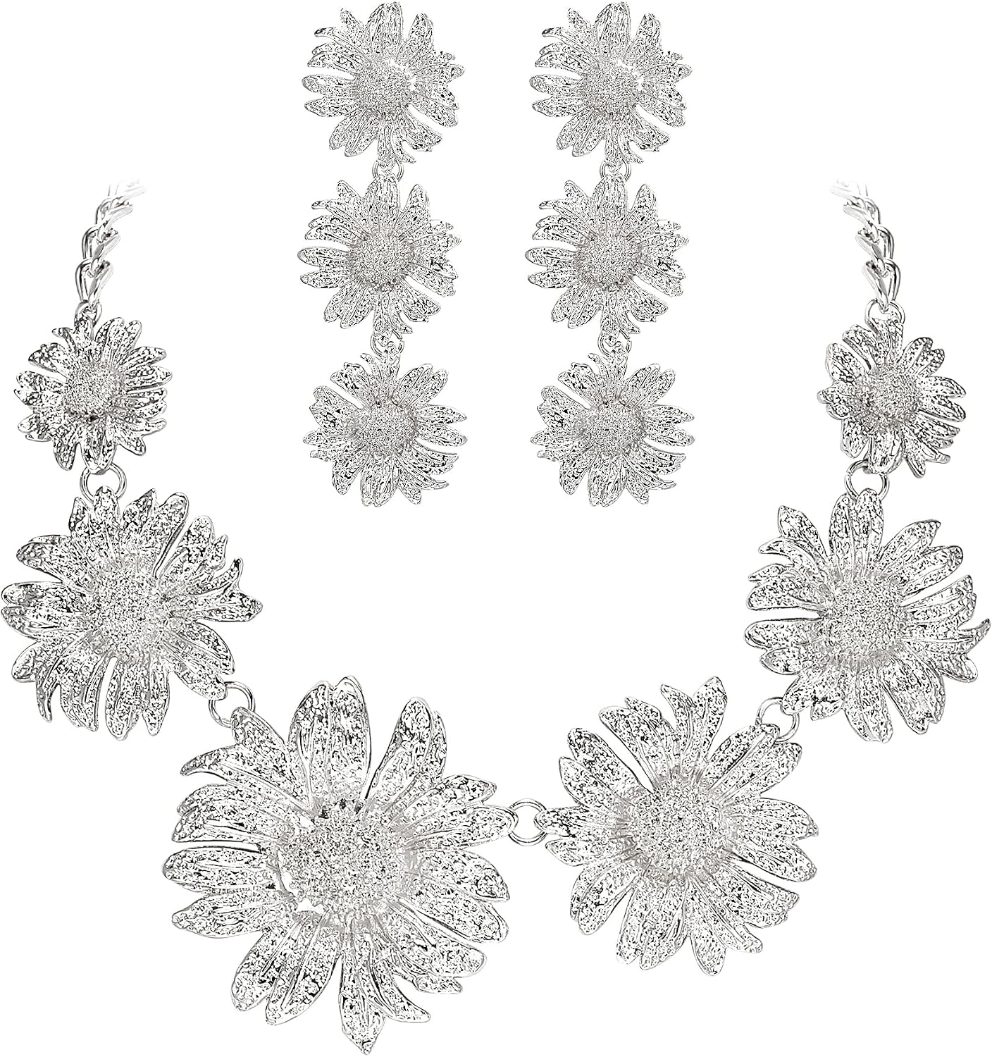 Flyonce Sunflower Jewelry Set for Women, Summer Beach Vintage Metallic Daisy Flower Choker Necklace Earrings Sets
