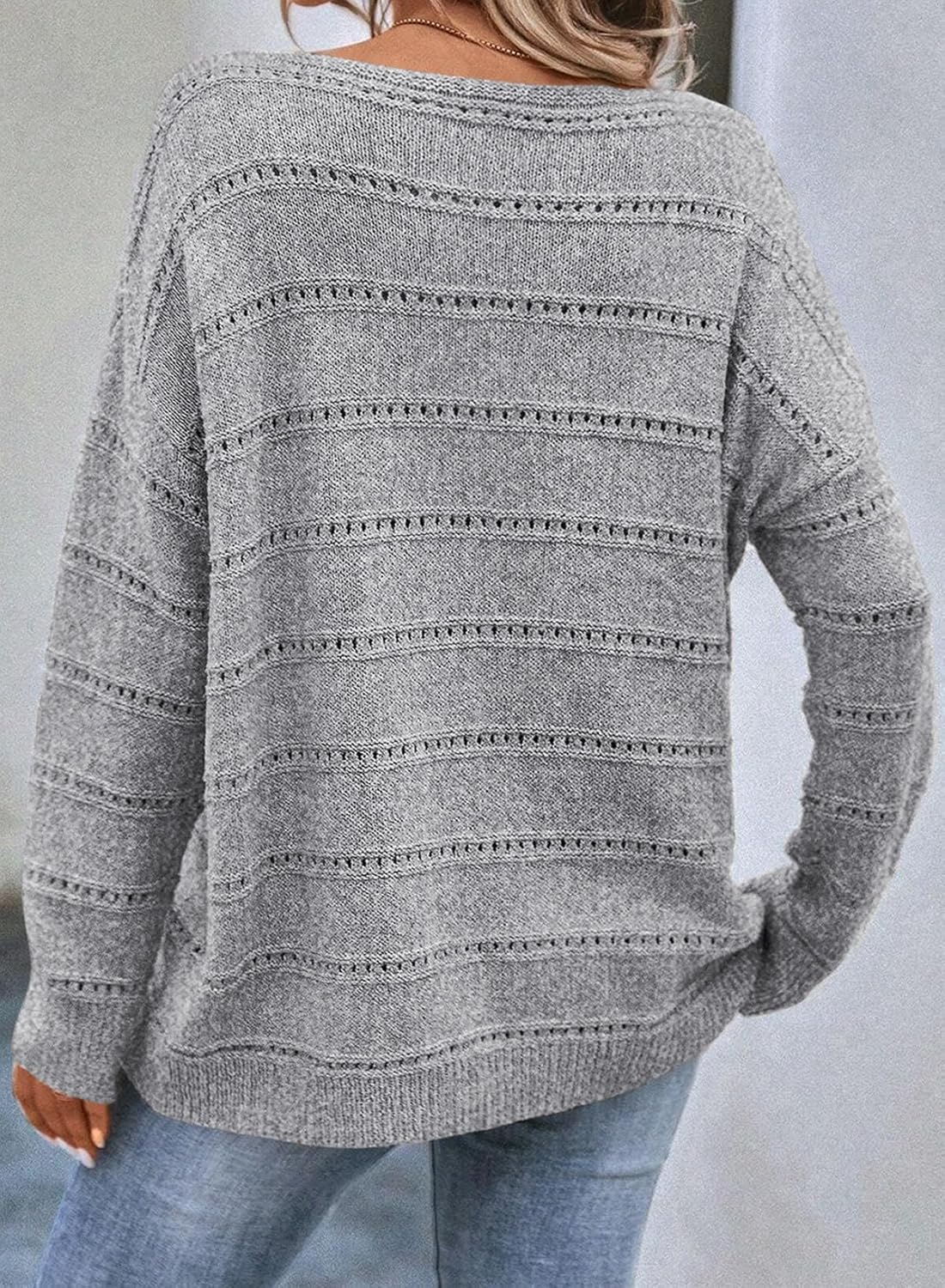 SHEWIN Women's Sweaters Crew Neck Crochet Sweater Lightweight Knit Long Sleeve Tops Shirts Loose Fit Spring 2026 - Image 3