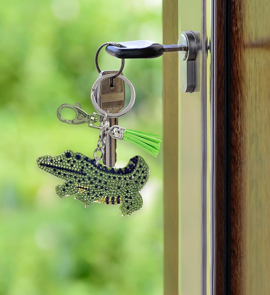 Aqua79 Gator Keychain - Green Sparkling Rhinestones Charm with